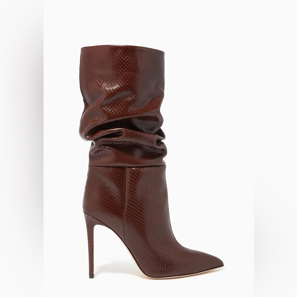 Paris Texas Brown Slouchy Snakeskin Pointed-Toe Stiletto Boots